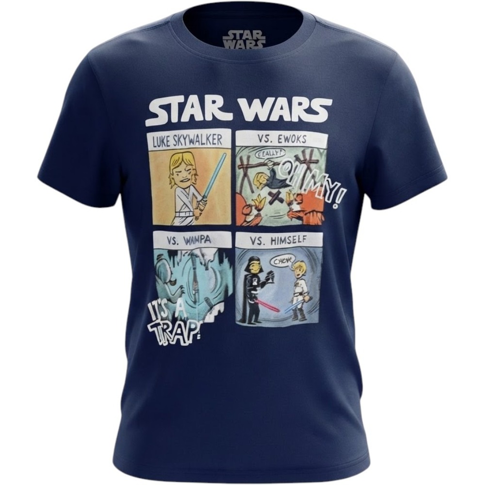 Star Wars Kids Navy Blue Comic Graphic T-Shirt Luke Skywalker C-Life Large